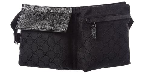 gucci black gg canvas & leather waist pouch|authentic Gucci canvas bag.